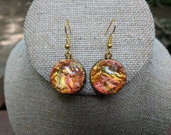 Vintage Sunset Foil Cabachon Drop Earrings