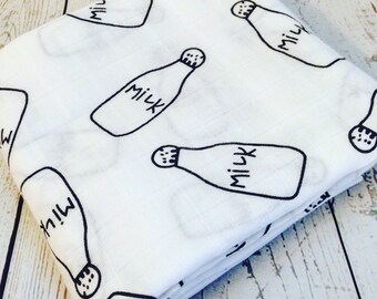Muslin swaddle blanket-Milk bottle swaddle- Baby blanket-Baby shower gift- Muslin Cotton swaddle blanket-Receiving blanket-Gauze blanket