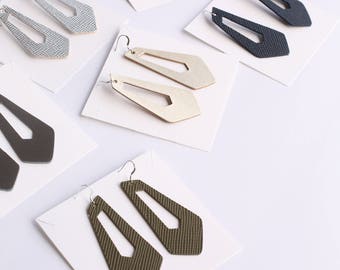 leather earrings, asymmetric earrings, statement earrings