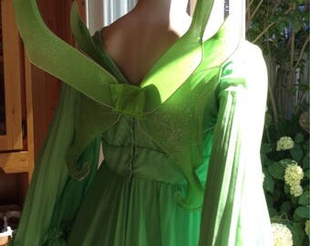 Fairy ,woodland fairy ,Tinkerbell Dress with wings ,elf costume ,Cosplay , poison ivy costume,long green vintage dress size 12