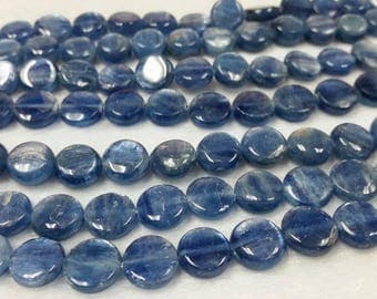 10mm Kyanite Smooth Coin Beads AAA Quality , Blue Kyanite top quality Rare Available- Kyanite Beads 40cm