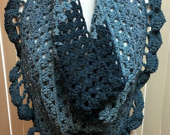 Bandana Scarf, Triangle Scarf, Blue Crochet Scarf, Gifts for Her, Fashion Scarf, Crocheted Scarf, Buttoned Scarf, Button Shawl
