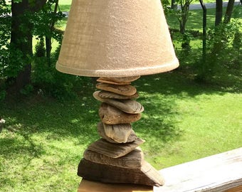 Driftwood Lamp,Driftwood table lamp,handmade driftwood lamp,stacked driftwood lamp,Maine driftwood lamp,driftwood home decor,driftwood art