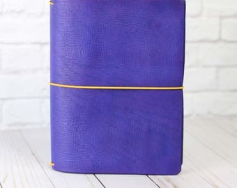Leather Travelers Notebook - Purple Leather - Leather Quill Shoppe - Journal Cover - Traveler Journal - Bullet Journal Cover - Field Notes