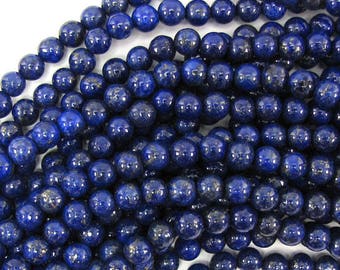 6mm blue lapis lazuli round beads 16" strand 30235