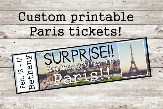 Printable Surprise Ticket to Paris Custom Name Dates