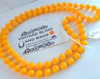 77cm vintage 1980s yellow necklace, long necklace, bead necklace, yellow necklace, vintage necklace, necklace, custard yellow bead necklace