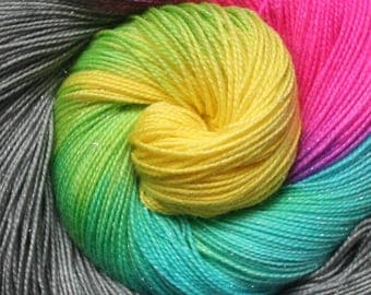 Hand Dyed Yarn - Hand Dyed Sock Yarn - Superwash Merino Wool with Stellina in 'Broken Rainbow'