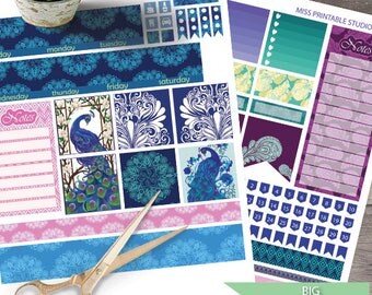 Peacock Big HP Planner Stickers, Big HP Peacock Feathers Planner Stickers, Monthly Planner Kit, Printable Stickers, Monthly Planner, Peacock