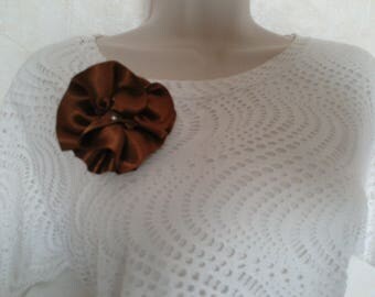 Brown satin, wedding, party hair clip brooch, handmade