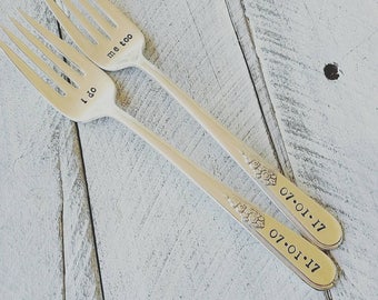 Wedding forks set, fork set, wedding forks, wedding gift, i do me too, Wedding Forks With Wedding Date, handstamped wedding forks