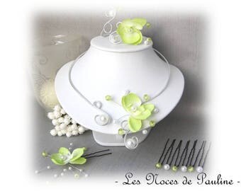 Green and white wedding dress has Orchid faceted Anaïs 10 pieces