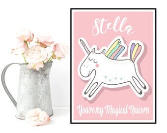 Personalized nursery decor, Custom name art poster children, Children poster, Bedroom decor, Nursery art, Unicorn poster, Gift idea baby