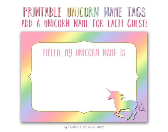 Rainbow Unicorn Name Tags Printable Rainbow Unicorn Name