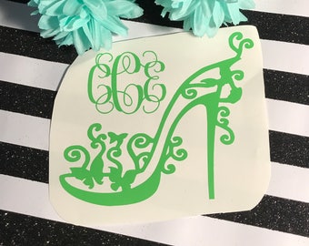 Monogram Butterfly High Heel Shoe , Heels Vinyl Decal For Yeti , Stripper Shoe Decal , Bridal Party Gift , Car Decal For Women , Shoe Lover