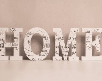 HOME of wooden alphabet letters (white, printed, 14, 5 cm)