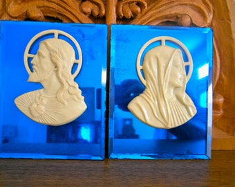Deco Cobalt Blue Mirrored Religious Wall Plaques