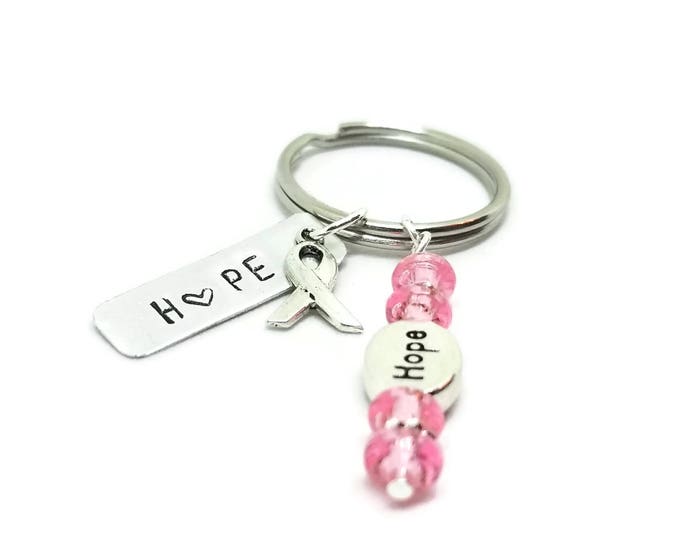 Hope Hand Stamped Breast Cancer Awareness Key Chain, Pink Ribbon Keychain, Breast Cancer Awareness, HOPE Key Chain, Hand Stamped Key Chain