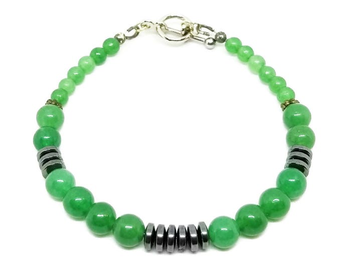 Green Aventurine and Hematite Bracelet, Gemstone Beaded Bracelet, Heart Chakra Bracelet, Chakra Jewelry, Unique Birthday Gift
