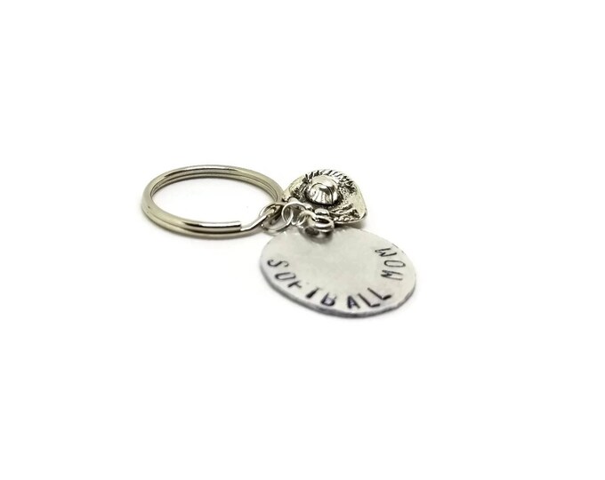 Softball Mom Keychain, Hand Stamped Key Chain, Ball Glove Key Chain, Gift for Her, Gift for Mom, Unique Birthday Gift, Stocking Stuffer