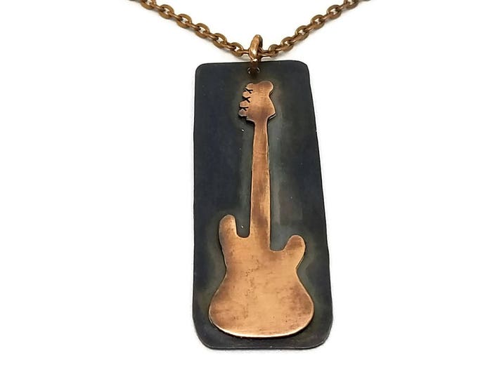 Copper Bass Guitar Pendant, Fender Bass Necklace, Ibanez Bass Guitar Pendant, Custom Guitar Necklace, Unique Gift for Musicians