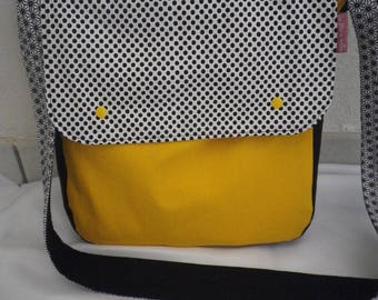 SHOULDER bag in yellow, white and black - fabric back-gift idea