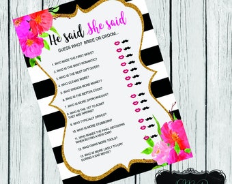 Kate Spade inspired Bridal Shower He Said She Said Game( DIGITAL FILE ONLY)