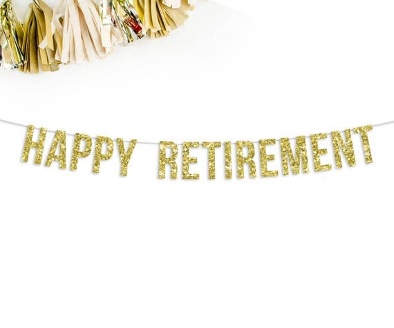 happy retirement banner gold glitter banner retirement