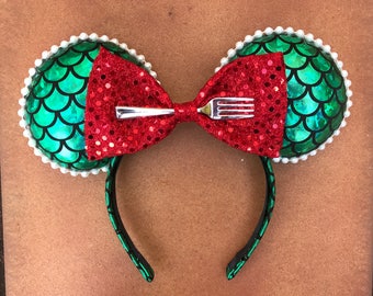 Green and Red Mermaid Scale Minnie Mouse Ears