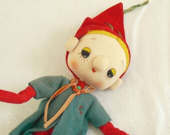 Vintage Tall Elf Doll Ornament, Christmas Tree Decoration, Christmas Decoration, Pixie Elf, Elf on a Shelf, Christmas Elf, Keepsake, Old Elf