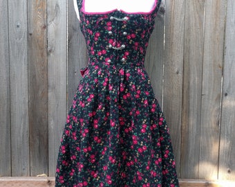 Black Red Rose Dirndl Oktoberfest-Bohemian Trachten Austrian German Vintage Women's Dress-Peasant Princess Style