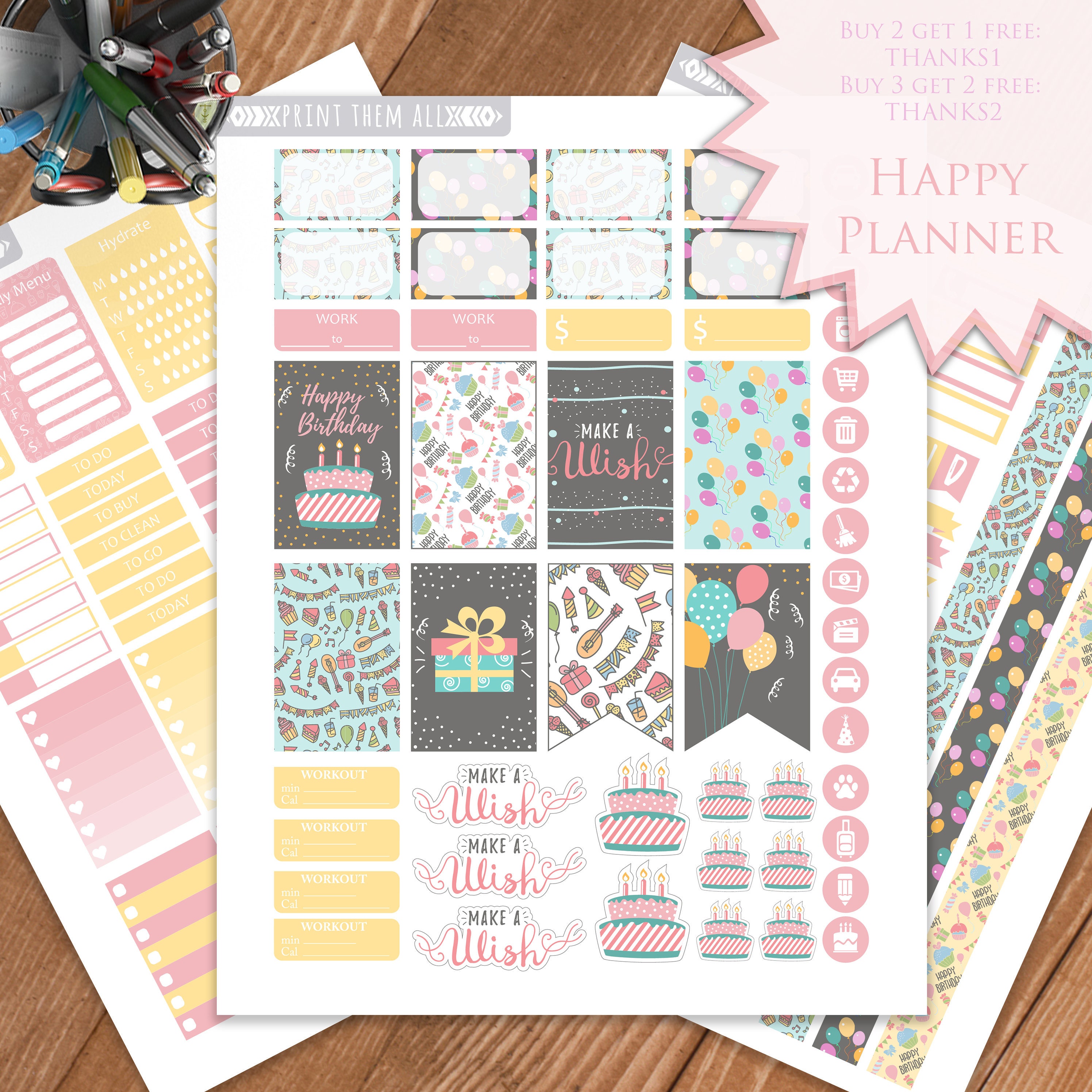 Birthday Planner Stickers PrintableHAPPY PLANNER