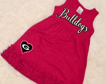 Georgia Bulldogs Girls' Toddler Dress, Girls' UGA Dress, University of Georgia Bulldogs Red Toddler Dress. UGA Toddler Clothes