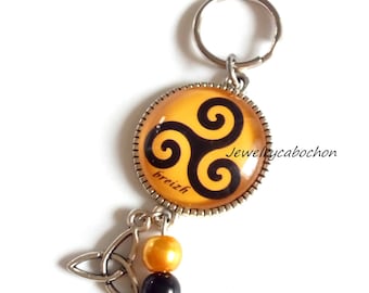 Celtic keyring, keychain triskel black golden, Jewelry bag, triskel cabochon, celtic glass, beads
