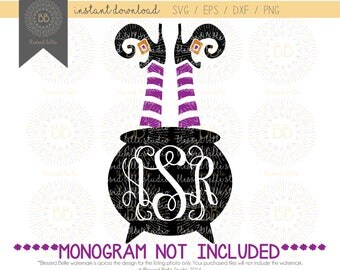 Witch monogram SVG, Halloween SVG, witch legs svg, eps, dxf, png file, Silhouette, Cricut, monogram NOT included
