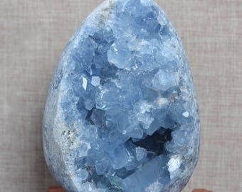 Natural Large Celestite Cluster/Pure Natural Celestite Geode/Large Blue Crystal Quartz Egg Geode decoration-120*85*67mm 1394g