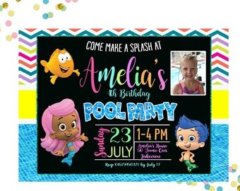 Bubble Guppies Pool Party Invitation - Bubble Guppies Invitation - Pool Party Invitation