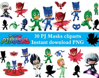 INSTANT DL- 30 x Pj Masks clipart png - printable Digital Clipart party birthday Graphic Instant Download