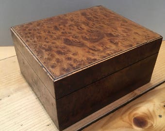 Vintage Walnut Veneered Wooden Box Hinged Lid
