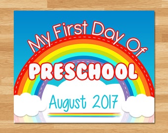 My First Day Of School Sign - Rainbow Clouds - August 2017 - First Day of Preschool Sign - 1st Day of School Photo Prop - First Day School