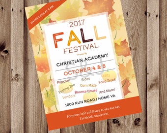 Fall Festival Flyer, Back to School Bash, Craft and Vendor Show, Direct Sales, Thanksgiving Auction, Promotional Poster, 8.5x11 Digital