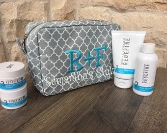Quatrefoil Embroidered R+F Cosmetic Bag, Adveritse R+F, Custom Rodan and Fields Regimen Bag, R + F Swag, Monogrammed R+F Bag