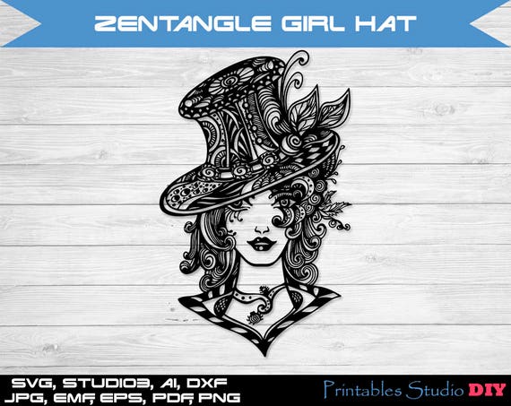 Zentangle Girl Hat mandala files cuttable Cricut Design