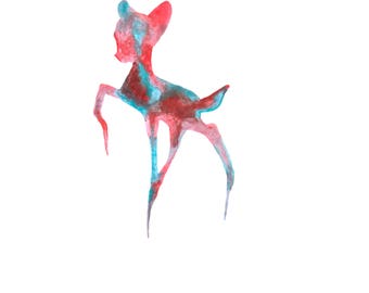 Bambi | Simple Minimalist Bambi Animal Disney Colourful Watercolour Painting, Fine Art, Wall Art, Home Decor Print