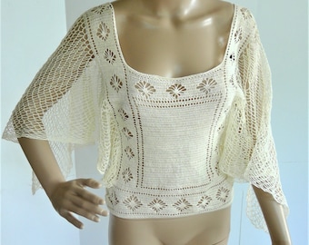 Vintage 1960's Hand Crocheted Sheer Bohemian Hippie Top - Fine Quality!