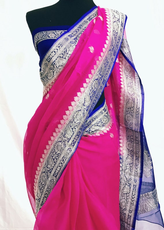 Pure Chiffon / Handloom Saree with Silver Zari