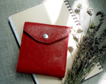 Red leather purse Compact wallet foldable purse Bright wallet small purse Red Leather Card Holder women's wallet for coins bright wallet