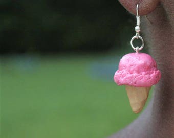 Icecream Miniature Polymer Clay Food Jewlery Fishook Earrings Strawberry, Chocolate, Vanilla