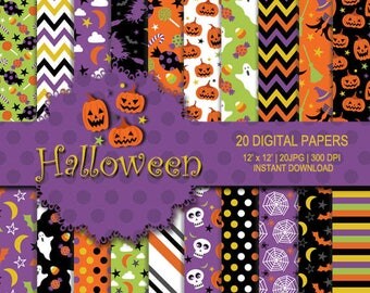 Halloween digital paper, Halloween background, Halloween seamless pattern, Halloween paper, Halloween digital, purple, orange, green, black