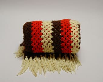 1970s Afghan ⎮ Vintage Crocheted Afghan ⎮ Brown And Yellow Chevron Blanket